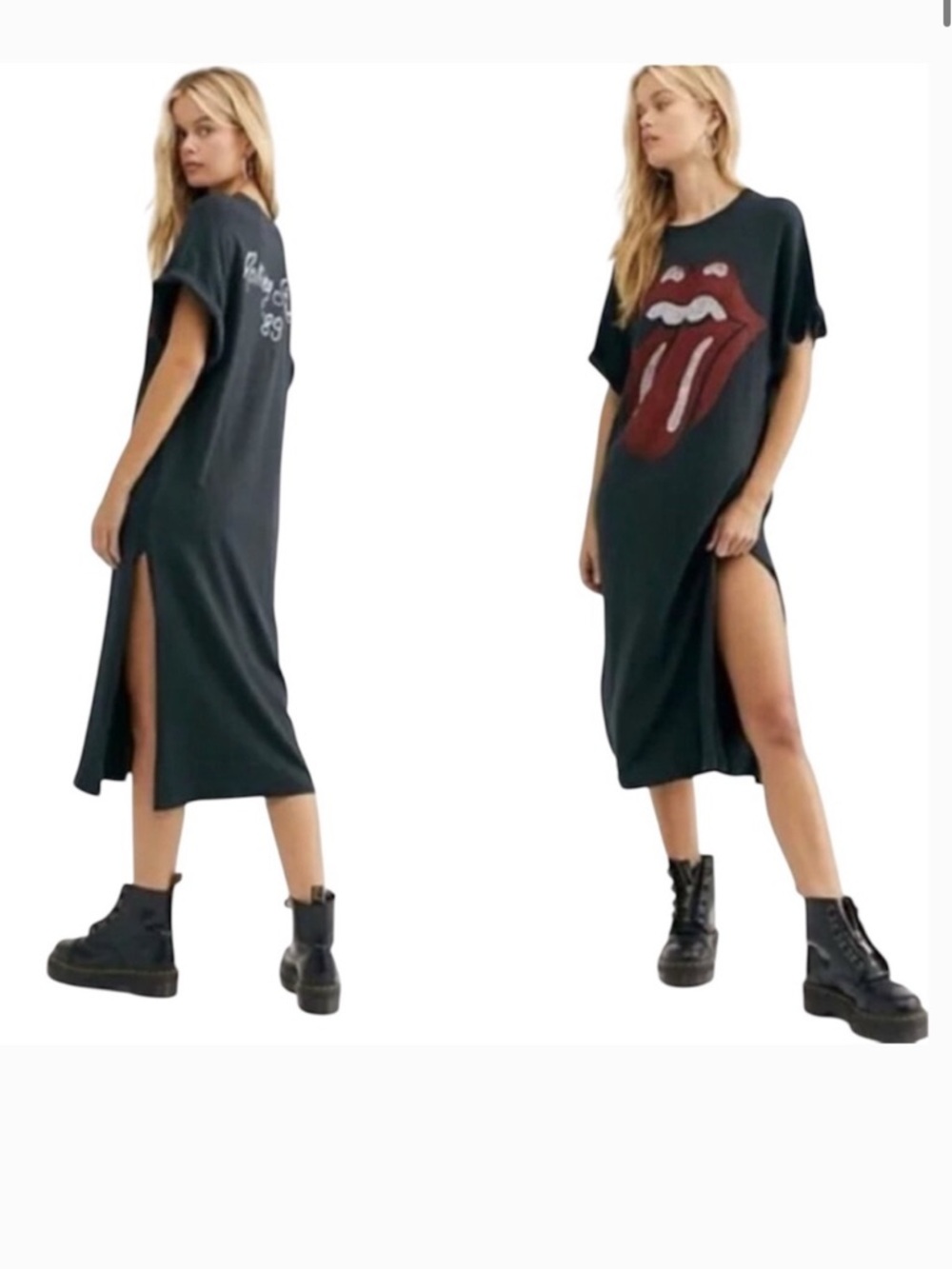 Daydreamer for FREE PEOPLE Black Midi Rolling Stones T-shirt Dress - Picture 2 of 11